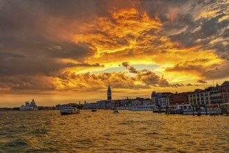 View of evening Venice from the ship at the golden hour