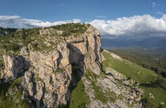 Aerial summer landscape with cliff plateau in Caucasus Mountains, Russia