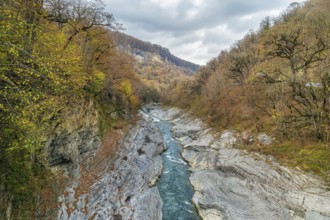 River Belaya flowing in the rocks in Adygea, Russia
