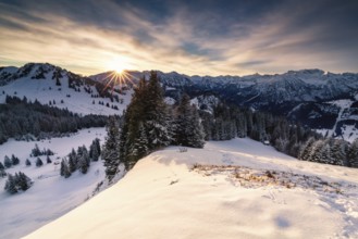 Sunrise in winter Alps, Bavaria, Germany