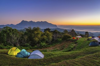 Tropical forest nature landscape view with mountain range sunrise at Doi Chiang Dao, Chiang Mai