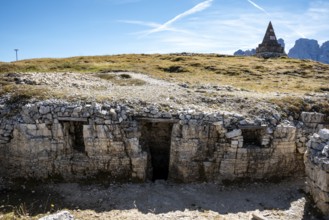 Remains of military baracks on Mount Piano in the Dolomite Alps, built during the First World War,