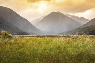 An image of a dramatic landscape scenery Arthur's pass in south New Zealand