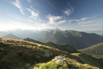 Panorama of the Tatra Mountains at sunrise. These Mountains are the highest peaks of the