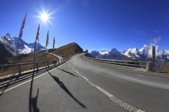 Austrian Alps. Excursion to the picturesque panoramic way Grossgloknershtrasse. Sunny day in early
