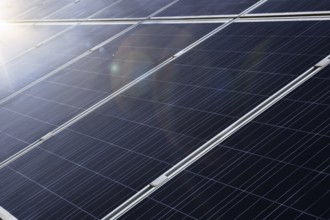Solar power. Photovoltaic system with sun light and lens flare. Alternative energy