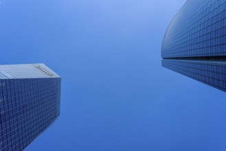 Madrid, Spain, June 14, 2020: Skyscrapers against blue sky in Four Towers Business Area
