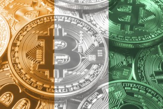 Ivory Coast bitcoin flag, national flag cryptocurrency concept black background