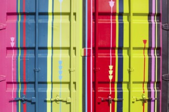 Colourful freight containers in Bremen's Überseestadt district, Bremen, Germany