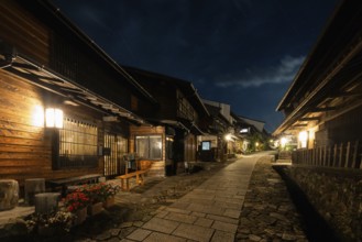 MAGOME, JAPAN - SEPTEMBER 20, 2024: The historic village of Magome (Magome-Juku) at night in Gifu