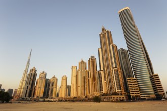 Skyscrapers in the evening sun at Business Bay, Dubai, United Arab Emirates
