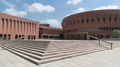 Beijing, China June 1 2018: Green gardens and the Libray Building of the famous Tsinghua University