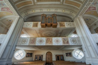 Organ loft, St. Blasius Catholic Parish Church in Dietmannsried, Allgäu, Bavaria, Germany