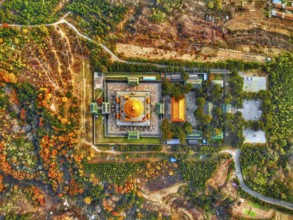 Aerial view of The Temple of Universal Happiness, Pule si, also called the round Pavillion, this