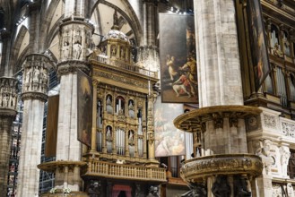 Ancient organ inside the Duomo. Milan, Italy.