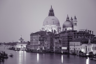 Retro style image of Grand canal after sunset, Venice, Italy