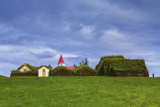 The village ancestors. The reconstituted village - a museum of the first settlers in Iceland. Roofs