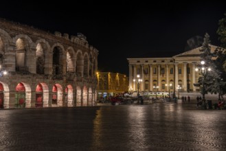 Beautifully illuminated Arena of Verona at Night, Italy