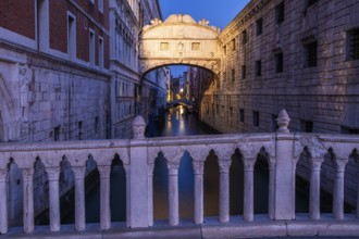 Bridge of Sighs or Ponte dei Sospiri at the Doge's Palace over the Rio di Palazzo, morning light at