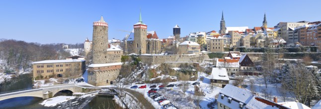 View of Old Town of Bautzen, in the Winter View of Bautzen's Old Town, in the Winter