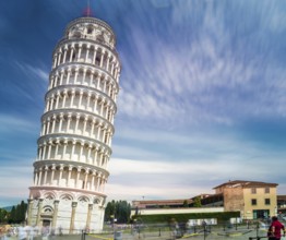 Leaning Tower of Pisa. Blue cloudy sky background
