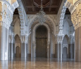 Casablanca, Morocco, 29 March, 2024: view of the west portal and central hall of the Hassan II