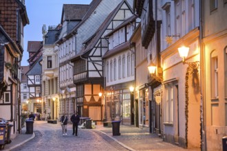 Street scene, old buildings, half-timbered houses, market street, old town, Quedlinburg,