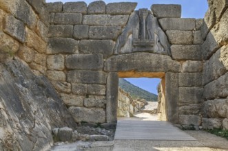 Lion Gate was the main entrance of the Bronze Age citadel of Mycenae, Greece