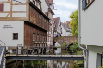 The picturesque and romantic fishermen's quarter in Ulm with the bridges over the little river Blau