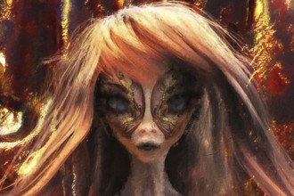 Artistic 3D Illustration of a female alien face