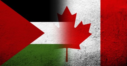 Flag of Palestine and National flag of Canada. Grunge background