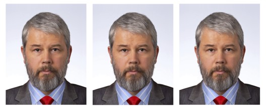 A strip of passport photos as it comes out of the photo booth