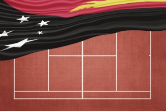 Papua New Guinea Flag on Clay Tennis Court, Sports Symbol