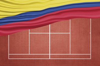 Colombia Flag on Clay Tennis Court, Sports Symbol