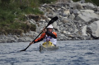 David McKenzie competing in the kayaking leg of the Coast to Coast triathlon, West Coast, South
