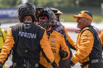 The Arrow McLaren Chevrolet team celebrate altering winning the Honda Indy 200 at Mid-Ohio Sports