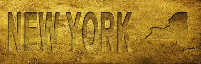 New York Map and Text on Grunge Gold Texture