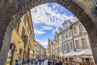 The arch between Charles Bridge and the old town in Prague, Czech Republic