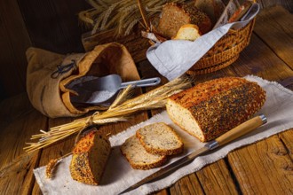 Linseed bread with a poppy seed and sesame mixture