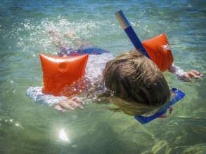 A Child Snorkelling In A Tropical Ocean