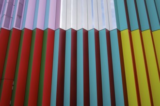 Colourful façade of the Mira shopping centre on the Nordhaide in Munich
