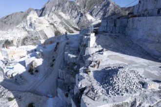 Aerial photographic documentation of a quarry for the extraction of white marble in Carrara Italy