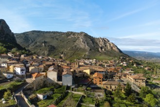 Aerial View of the medieval village of Poza de la Sal in Burgos, Castile and Leon, Spain.