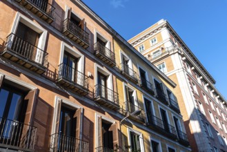 Old apartment buildings with balconies in the Centro district of Madrid