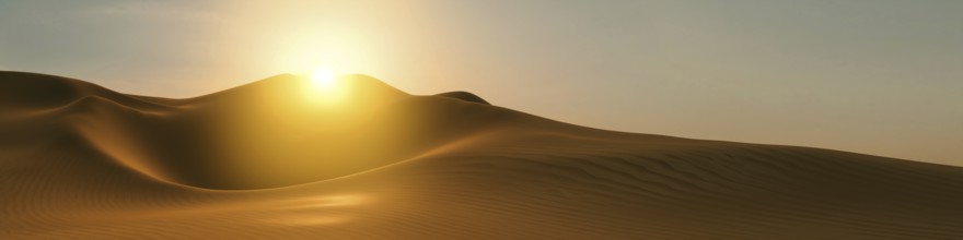 A desert dune sunset wide background banner. 3D illustration