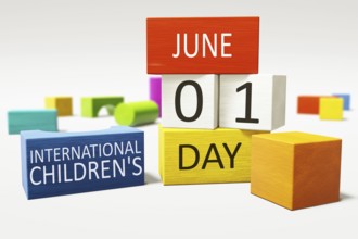 International Children's Day first of June with colorful building blocks 3d illustration