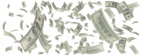 Isolated hundred dollar rain over white
