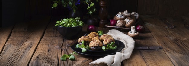Filled with minced meat and baked mushrooms