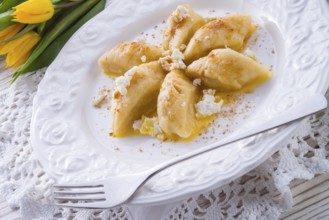 Polish Curd dumplings with cinnamon butter