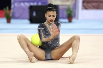 Sofia, Bulgaria - 30 March, 2018: Alessia Russo Italy performs with ball during Rhythmic Gymnastics